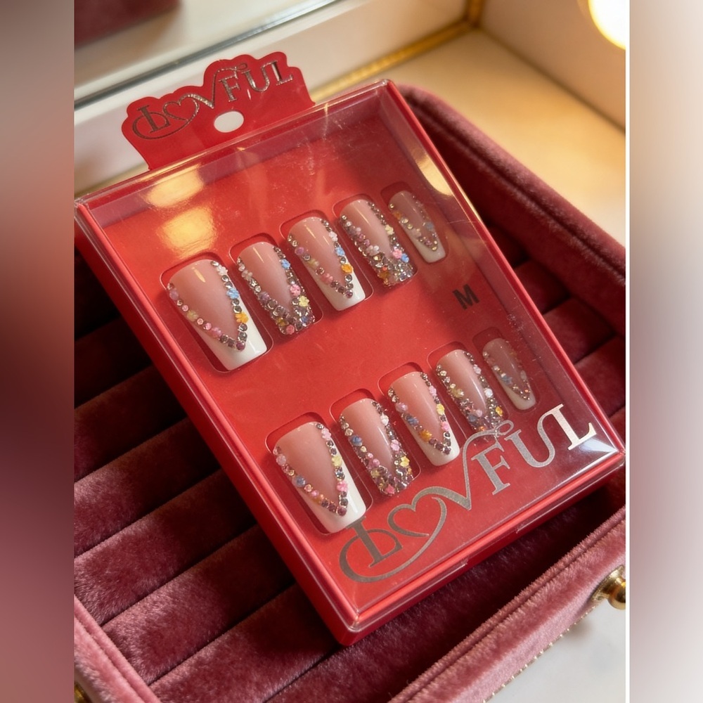Rhinestone Pink French Tip Press-On Nails
